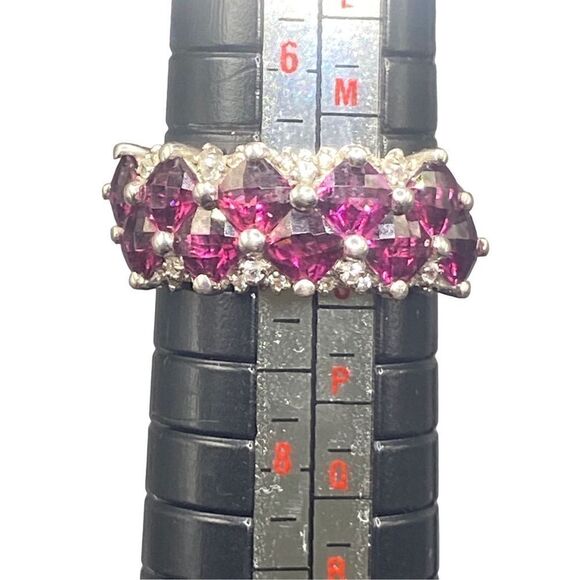 Michelle Albala sterling silver 925 cushion cut garnet and diamond ring tested s - Picture 4 of 12